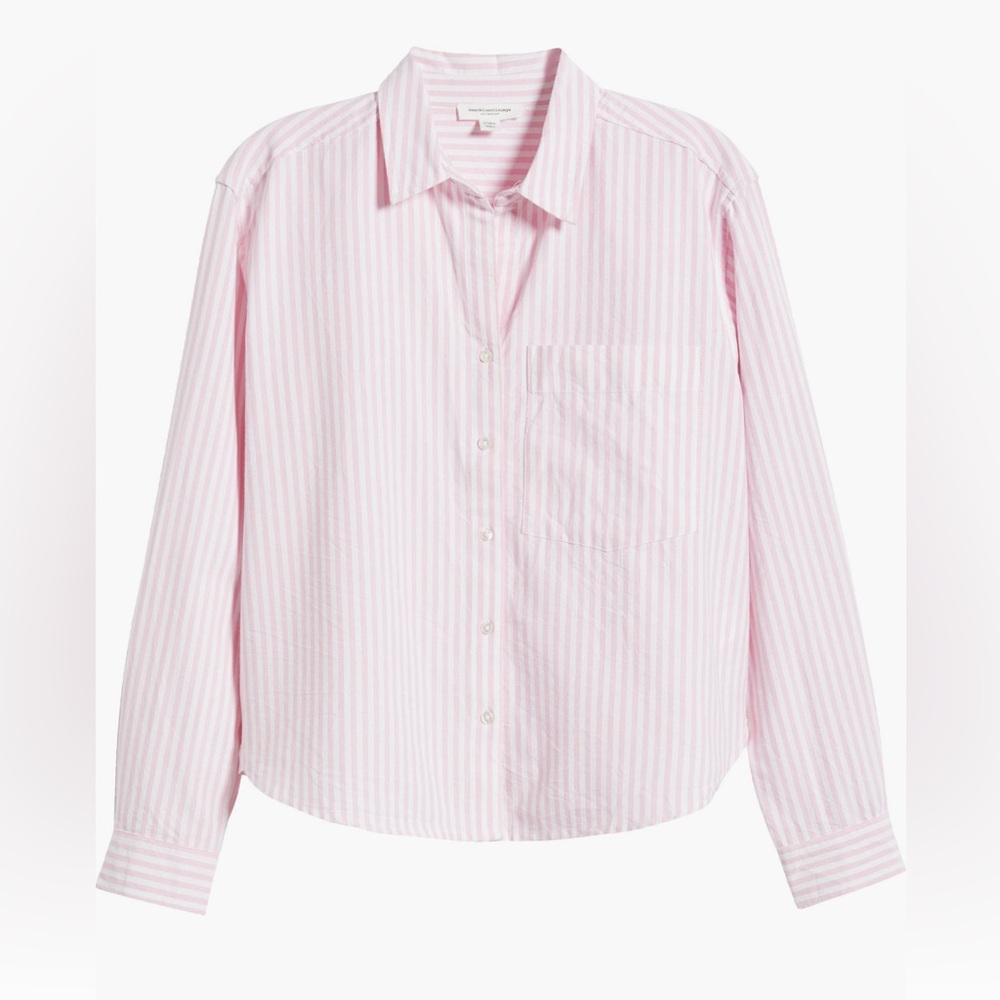 beachlunchlounge Pink and White Striped Button-Down Shirt